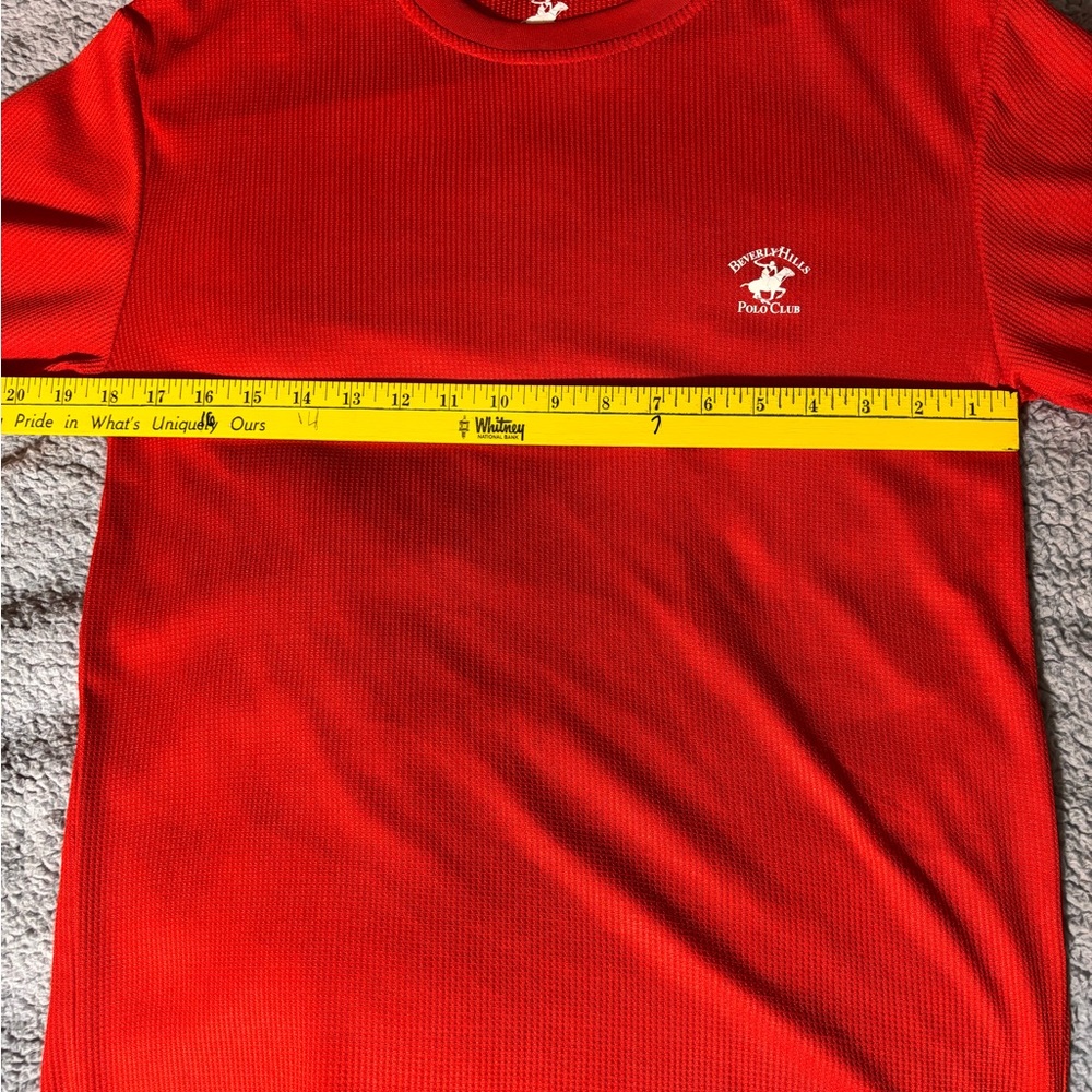 Beverly Hills Polo Club Red Long Sleeve Shirt Size Small Waffle Knit Loungewear - Picture 8 of 9